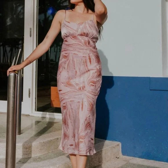 Swirl Midi Dress In Pink. - Picture 1 of 6